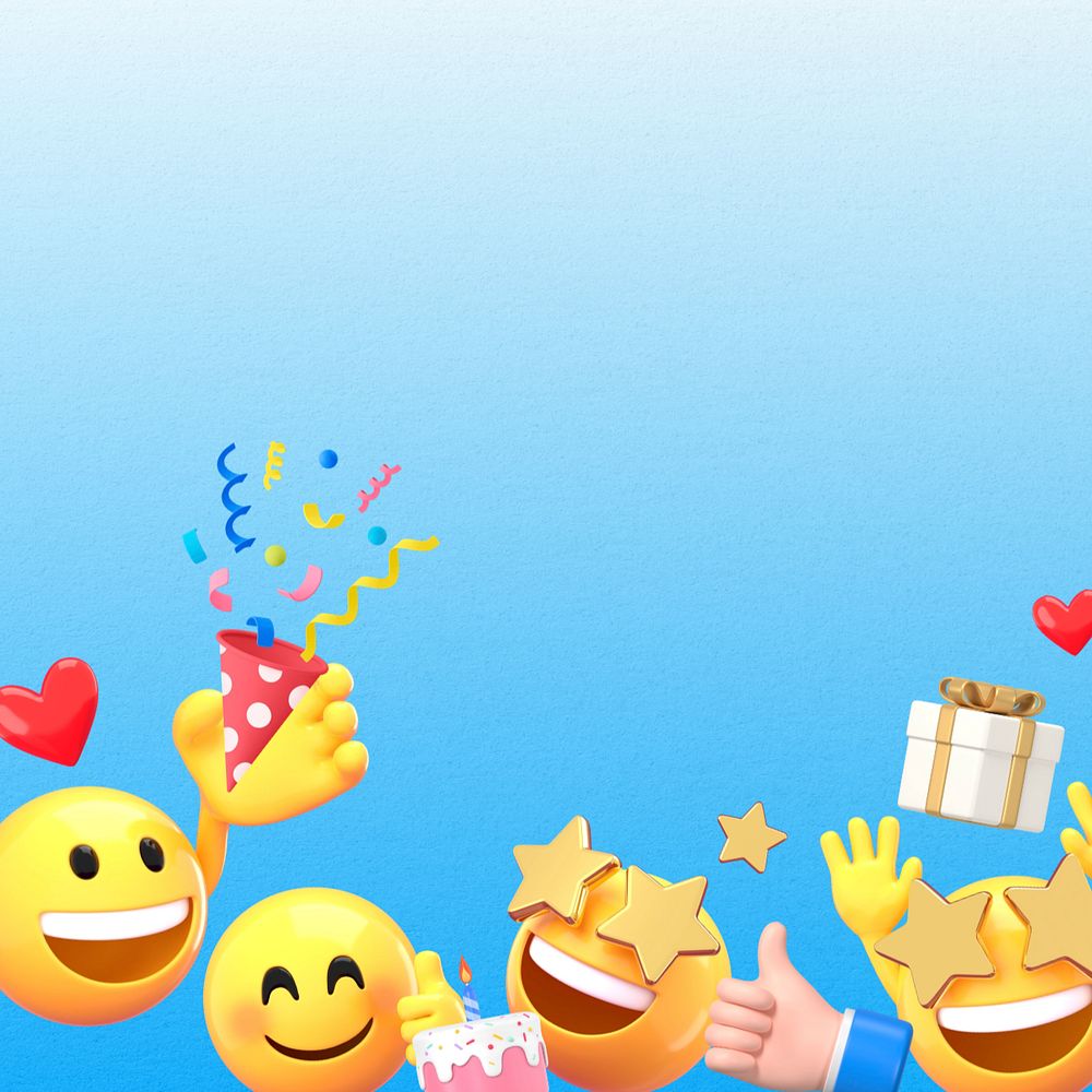 Birthday party blue border background, 3D emoji