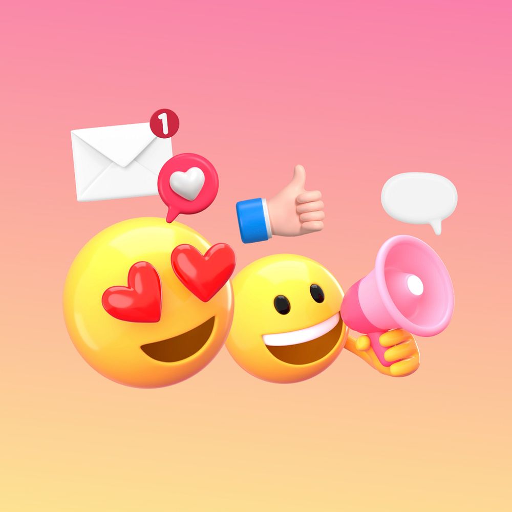 3D emoji social media marketing, gradient design