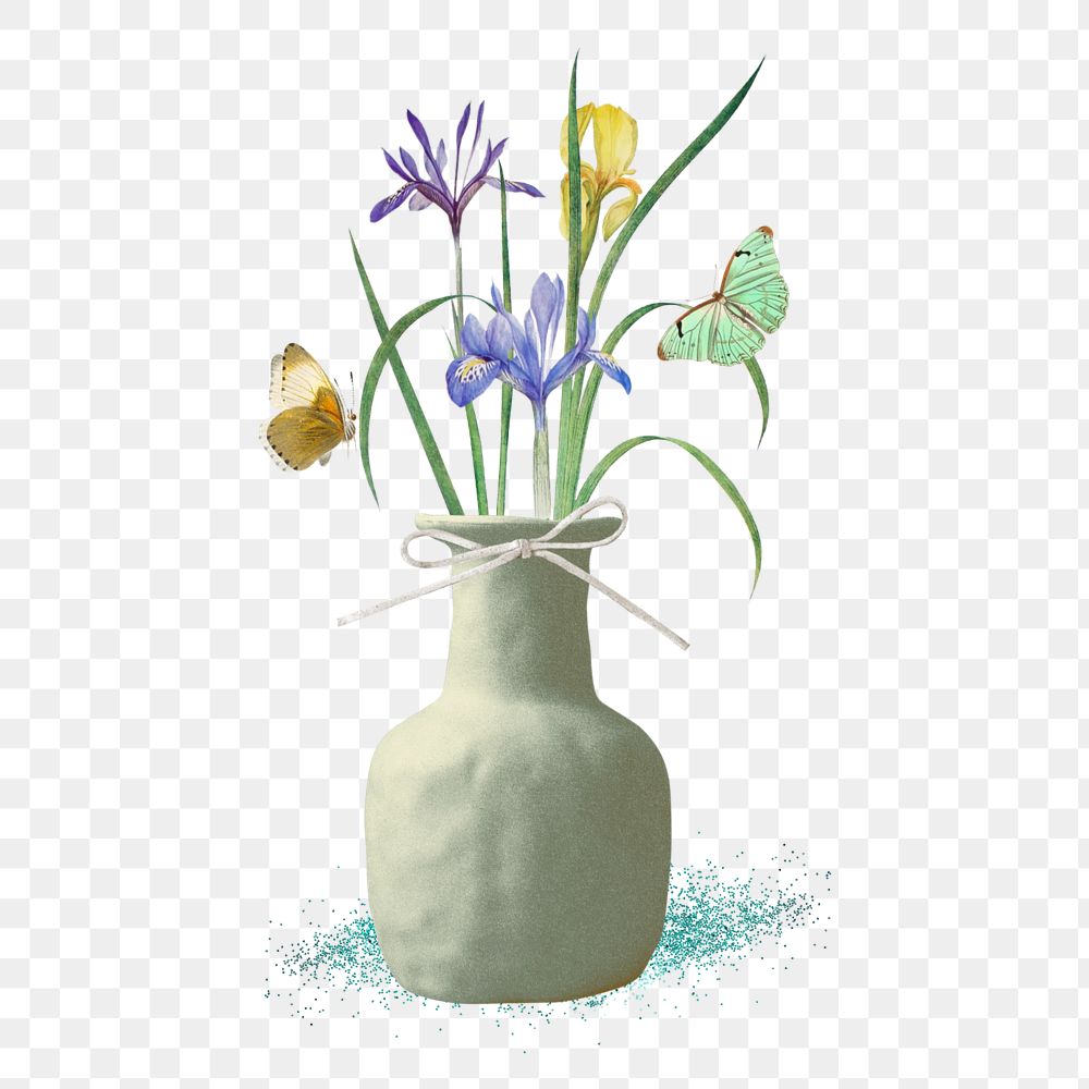 Iris flower vase sticker, editable Spring collage element remix design