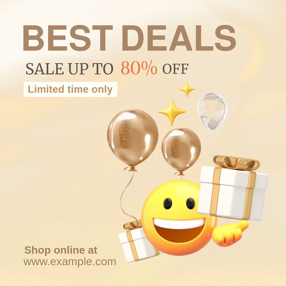 Birthday sale Facebook ad template, 3D emoticon illustration