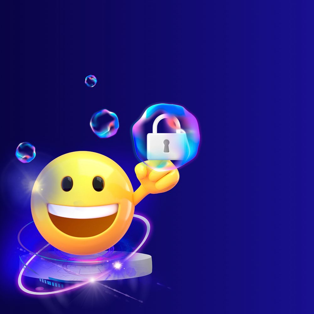 IT security blue border background, 3D emoji