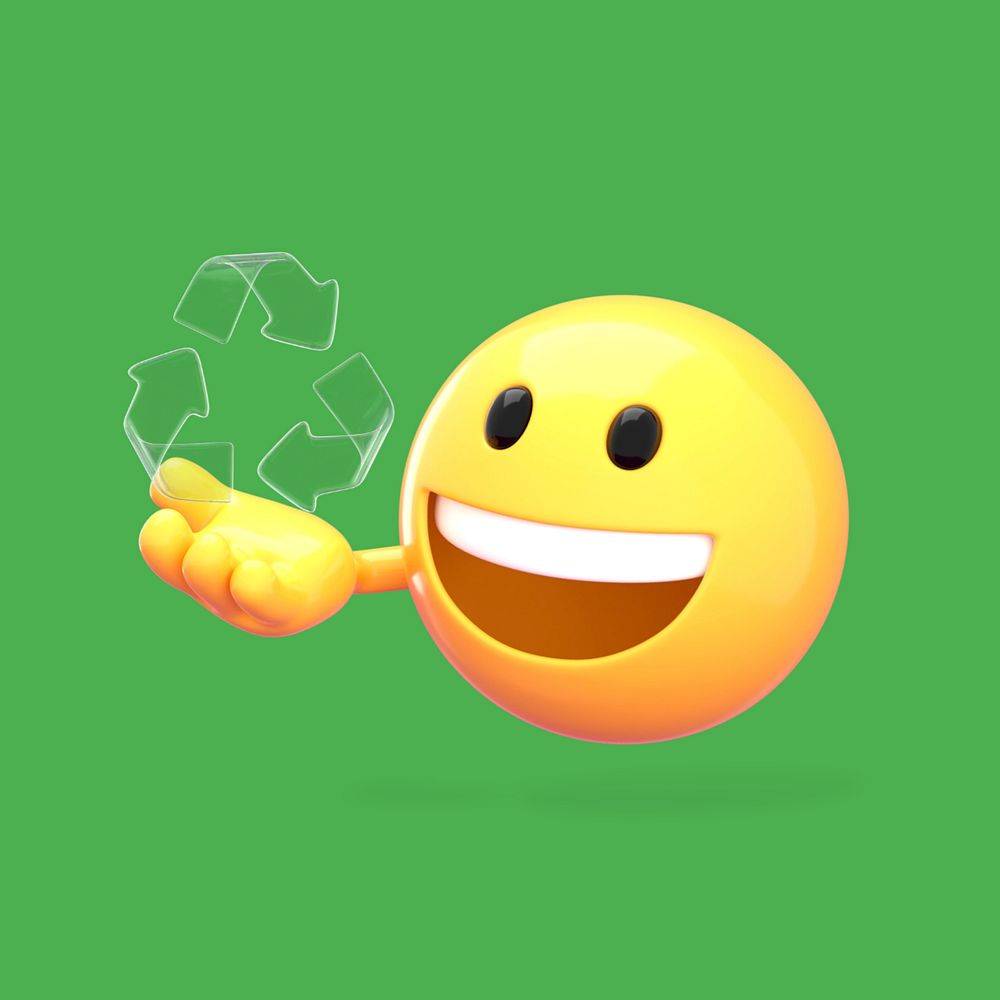 3D emoji holding recycle icon, eco-friendly design