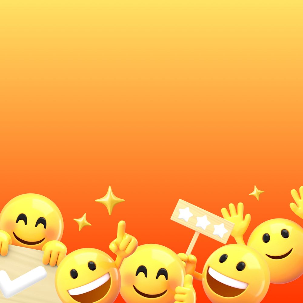 Ratings 3D emoticons orange background, emoji illustration