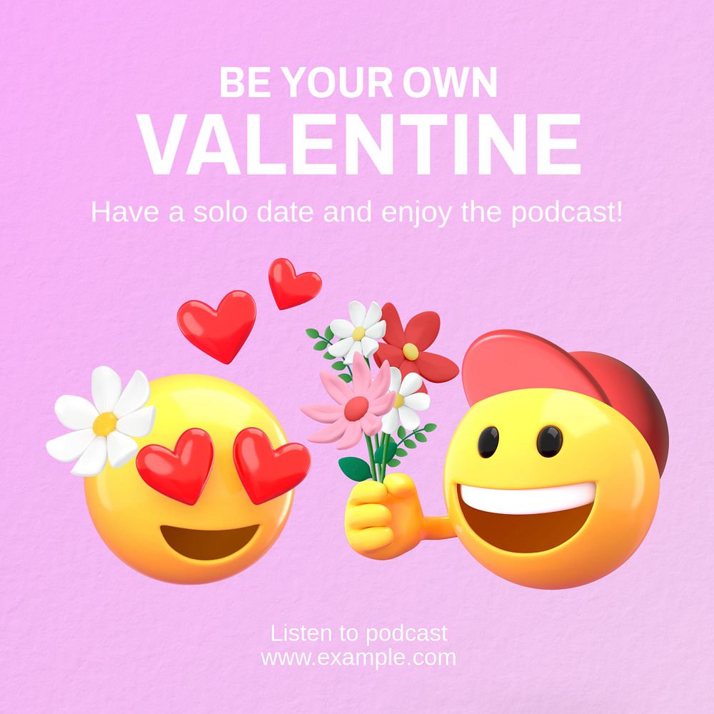 Valentine's Day  Facebook ad template, 3D emoticon illustration