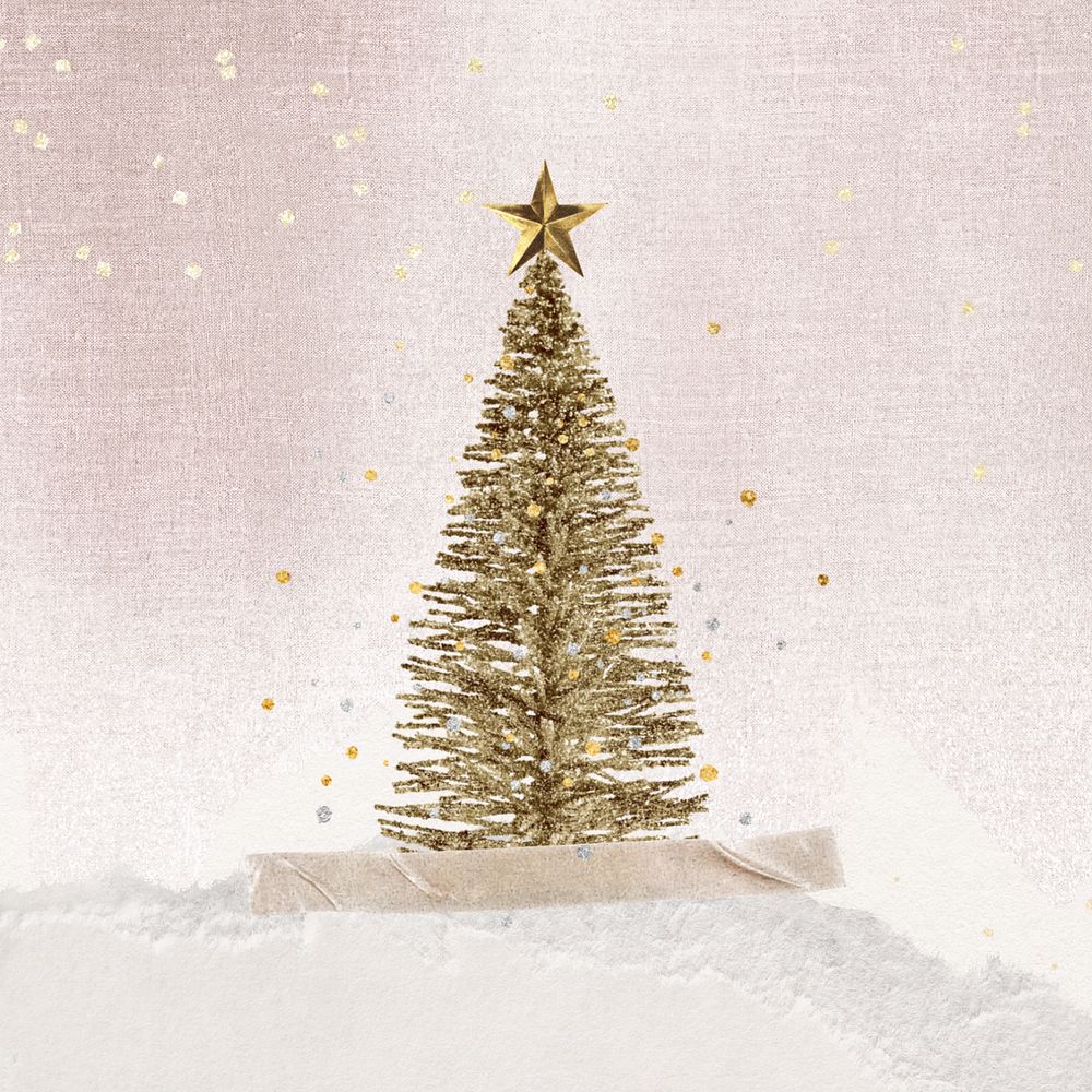 Gold Christmas tree, editable Winter collage element design