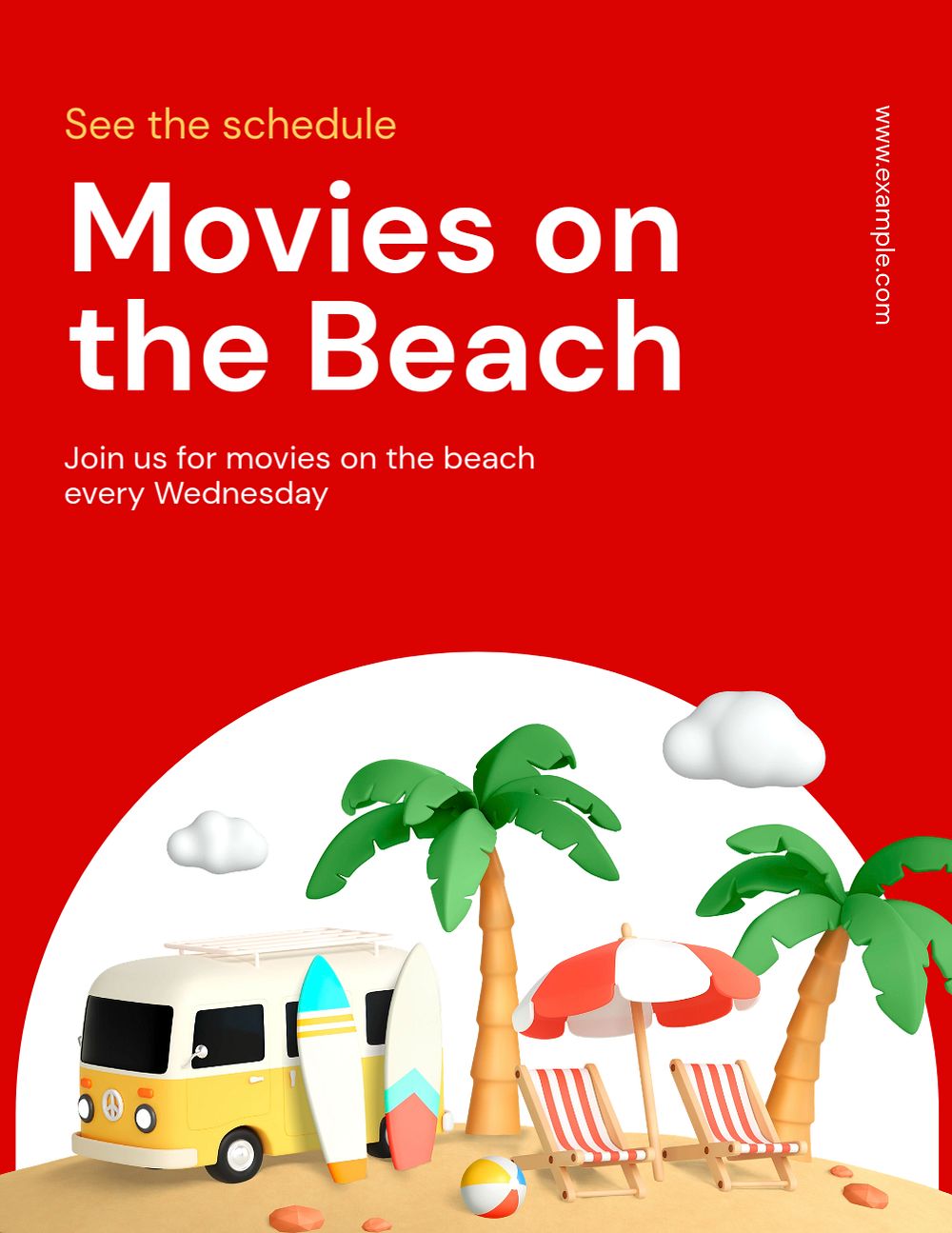 Movies on beach, editable flyer template for branding