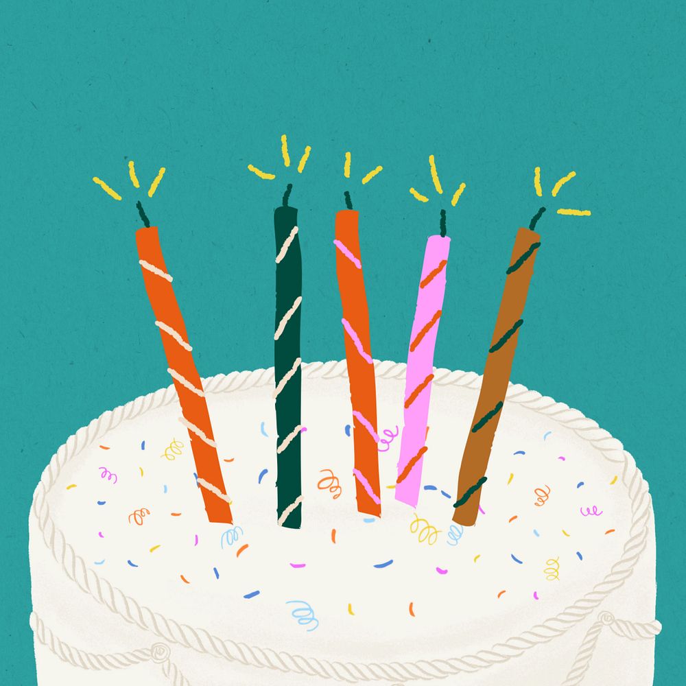 Cute birthday cake, editable digital painting remix