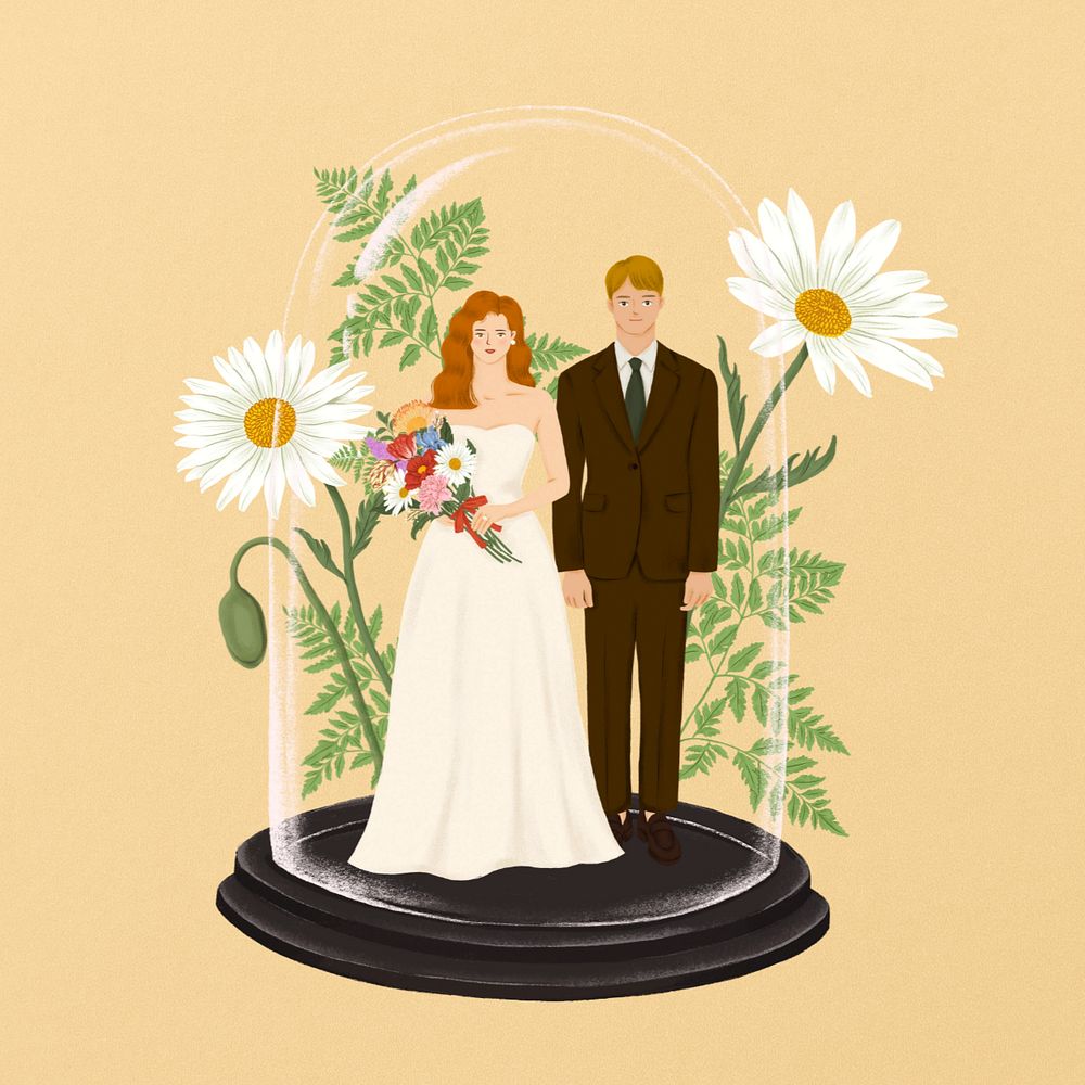 Bride and groom clipart, editable celebration digital painting remix