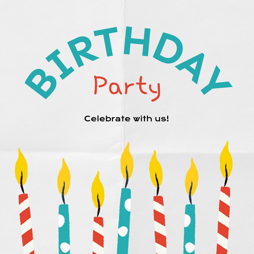 Birthday party Instagram post template, editable digital painting remix