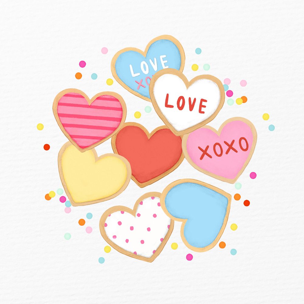 Valentine's cookies clipart , editable festive digital painting remix