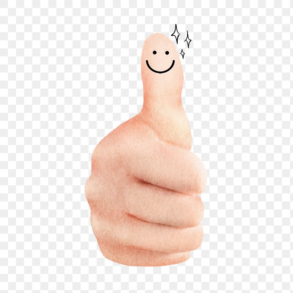 Smiling thumbs up sticker, editable hand gesture collage element remix design