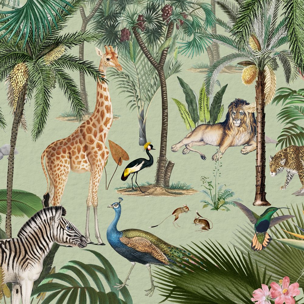 Wild animals pattern background, jungle illustration, editable design