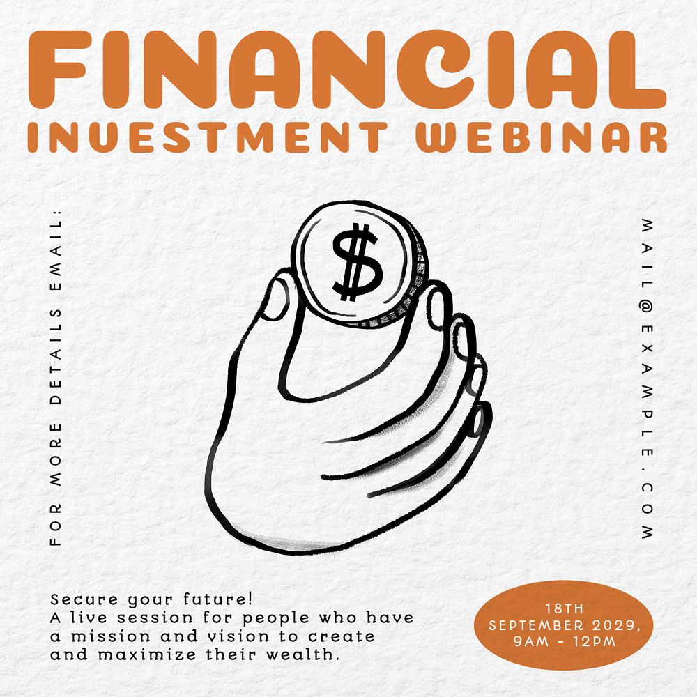 Financial Investment webinar Facebook ad template, editable text & design