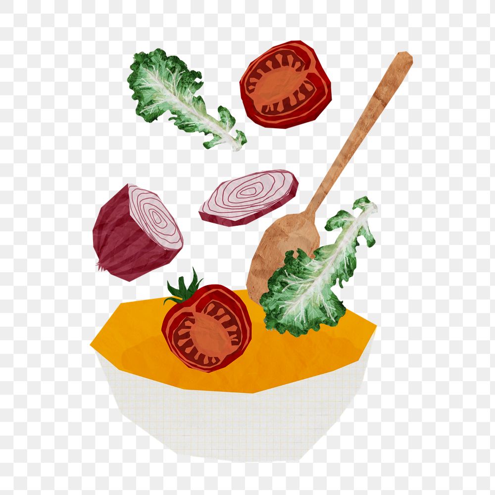 Healthy salad bowl element, editable food collage design