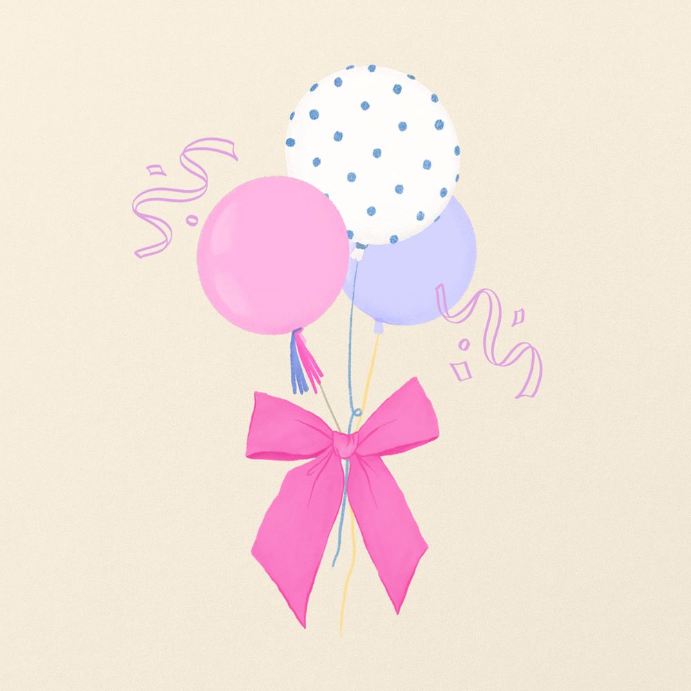 Birthday balloons clipart, editable festive digital painting remix