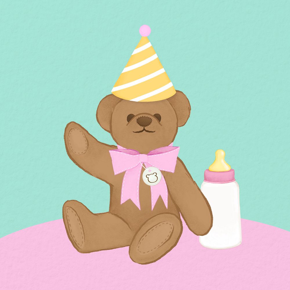 Kid's birthday clipart, editable celebration digital painting remix