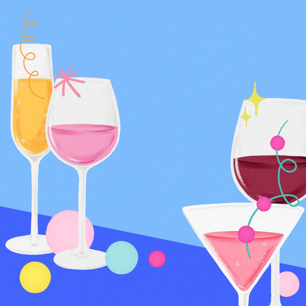 Party alcoholic drinks, editable aesthetic festive digital painting remix