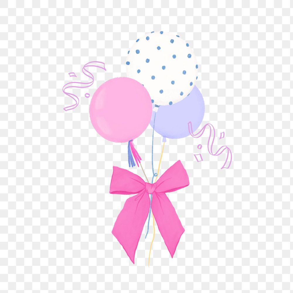 Cute birthday balloons clipart, editable celebration digital painting remix