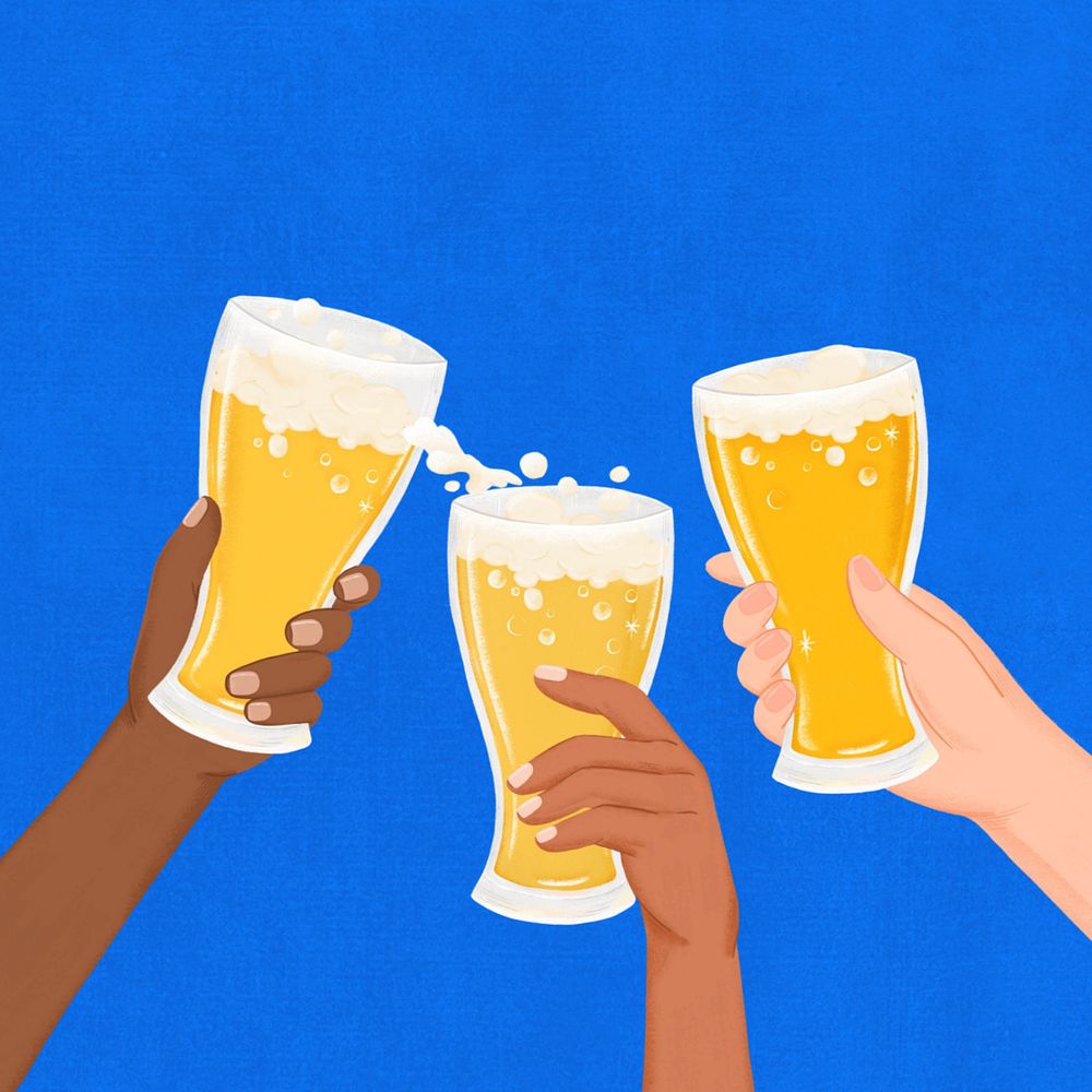 Clinking beer glasses background, editable aesthetic party digital painting remix