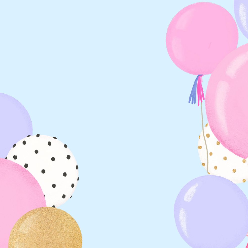 Birthday party balloons border, editable aesthetic party digital painting remix