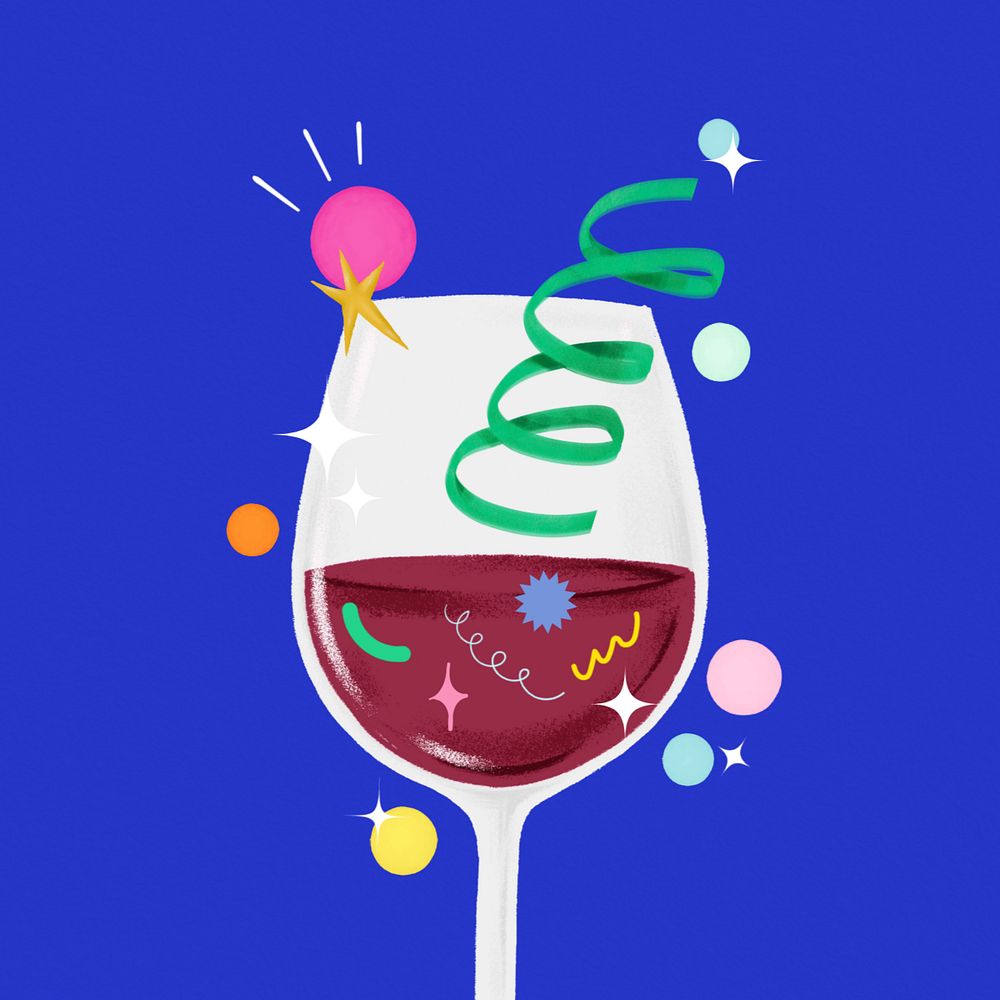 Festive wine glass, editable aesthetic New Year digital painting remix