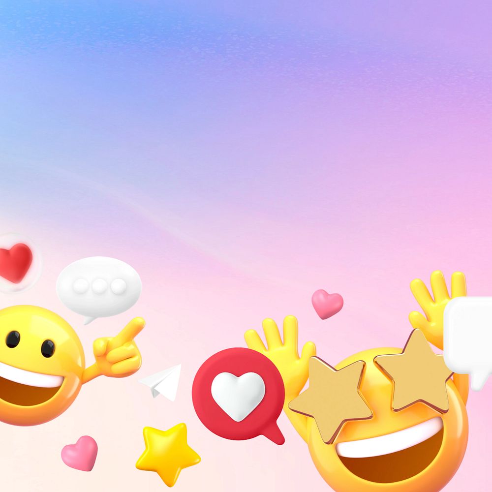 Social media border background, 3D emoji