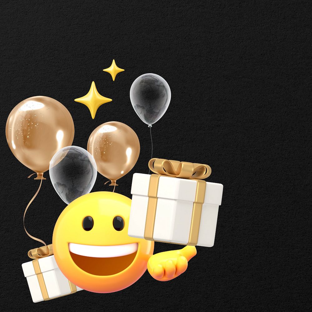 Birthday black background, 3D emoji