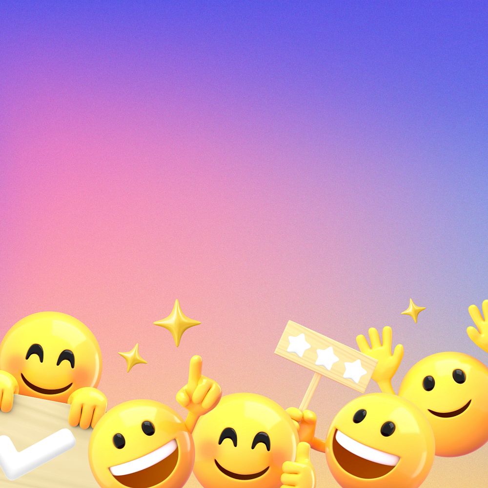 Happy emoticons gradient background, 3D emoji