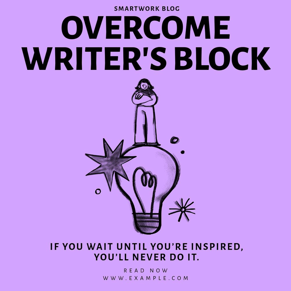 Overcome writer's block Facebook ad template, editable text & design