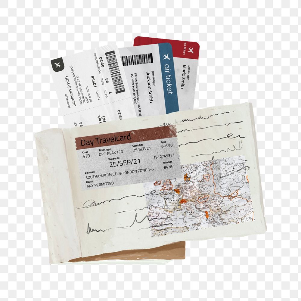 Flight tickets element, editable aesthetic travel collage design