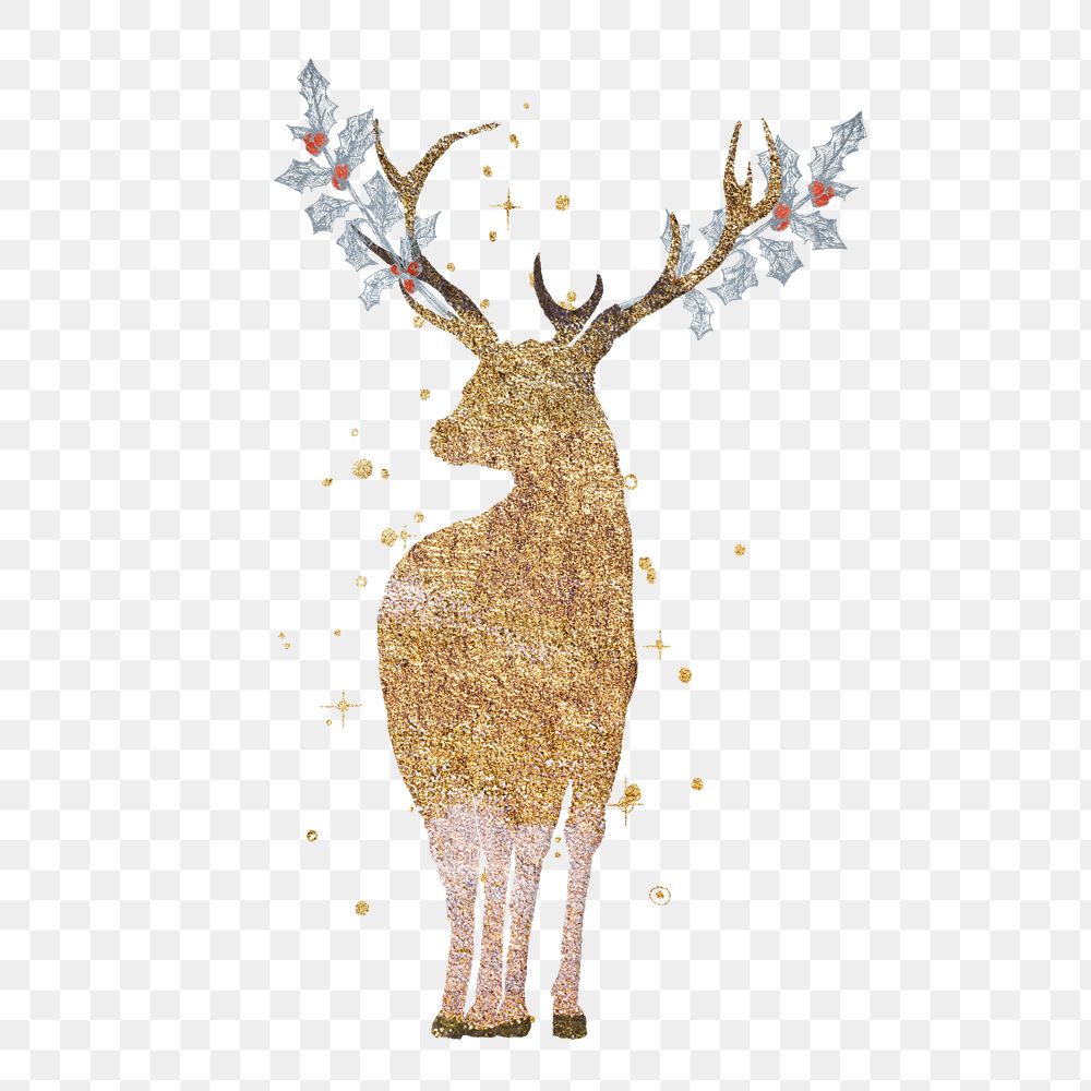 Glitter gold deer element, editable festive collage design