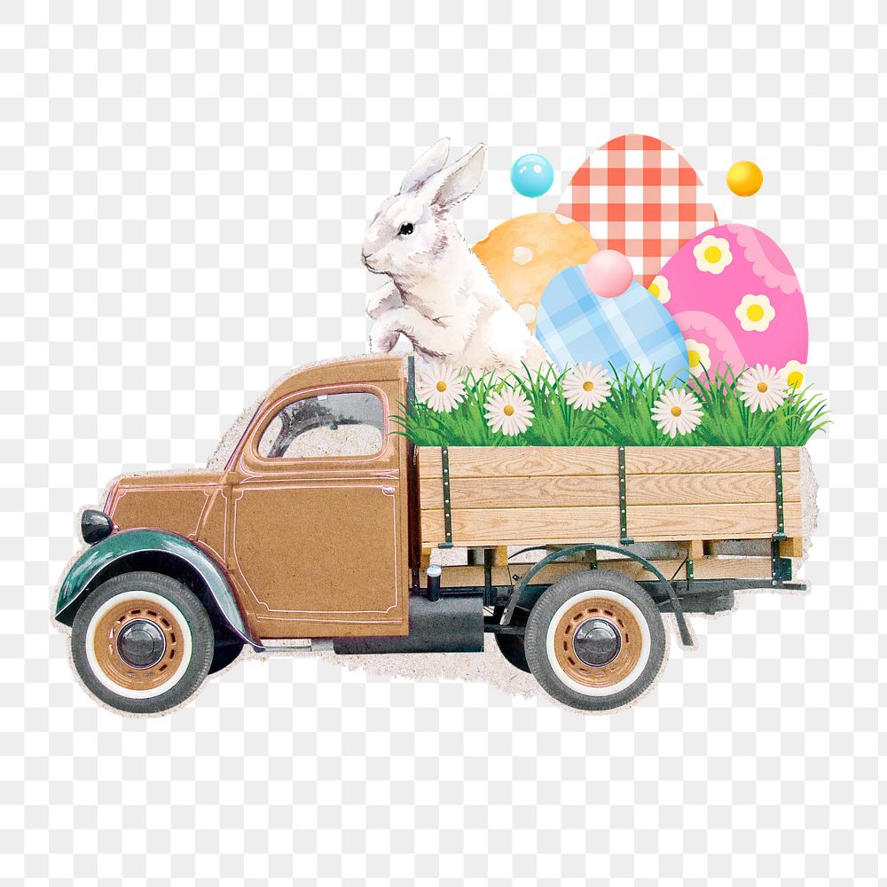 Easter element, editable rabbit on truck design 