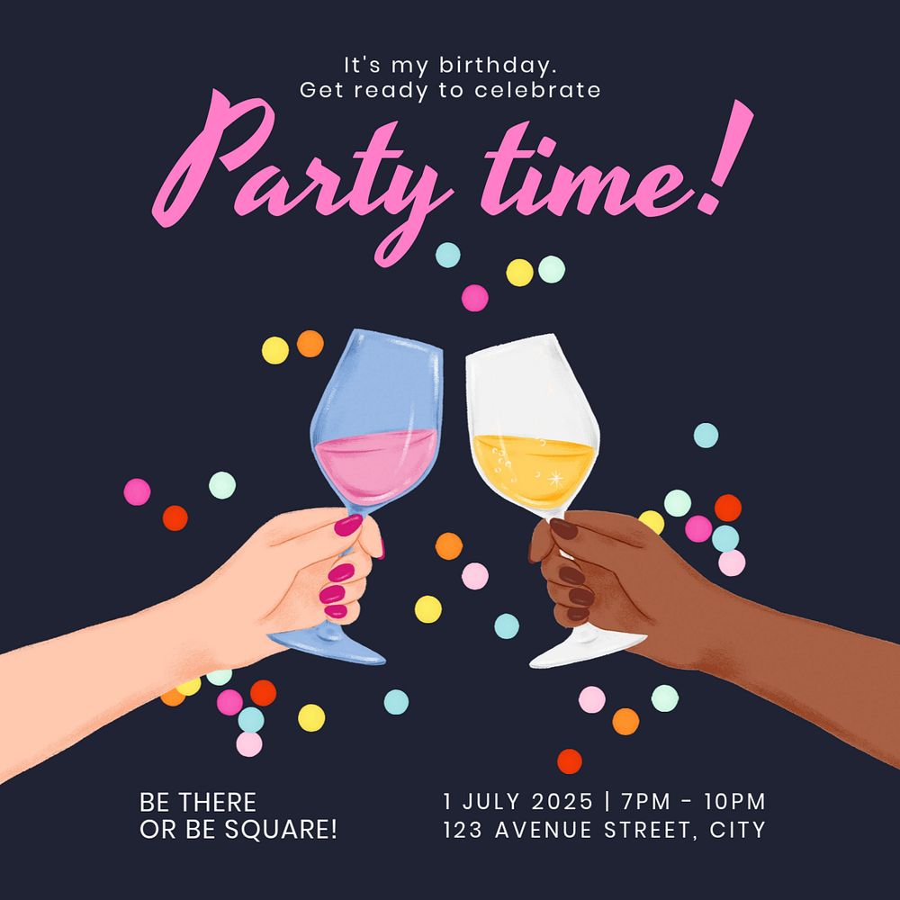 Party time Instagram post template, editable digital painting remix