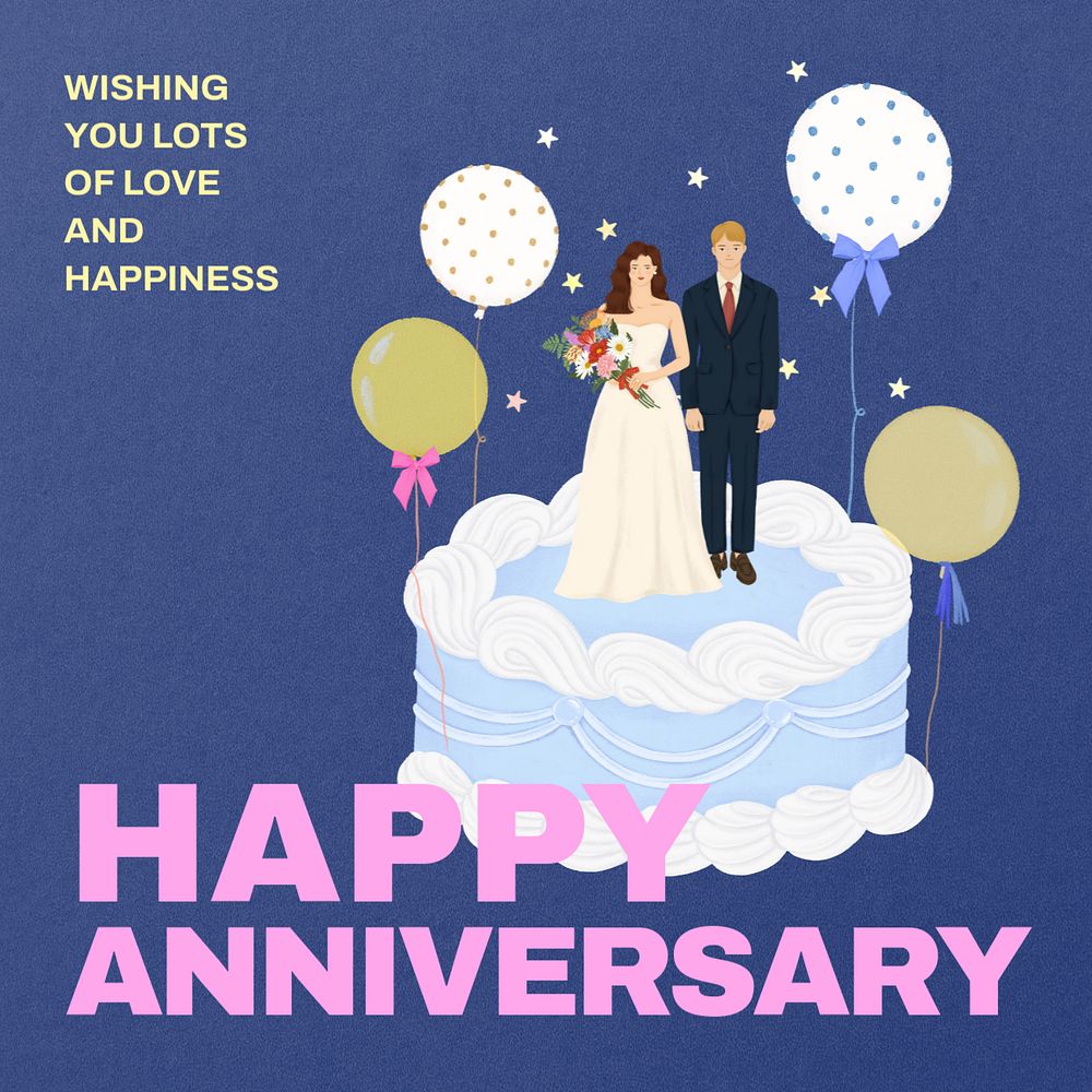 Wedding anniversary Instagram post template, editable digital painting remix