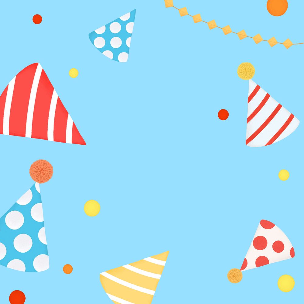 Birthday party hats border, editable digital painting remix