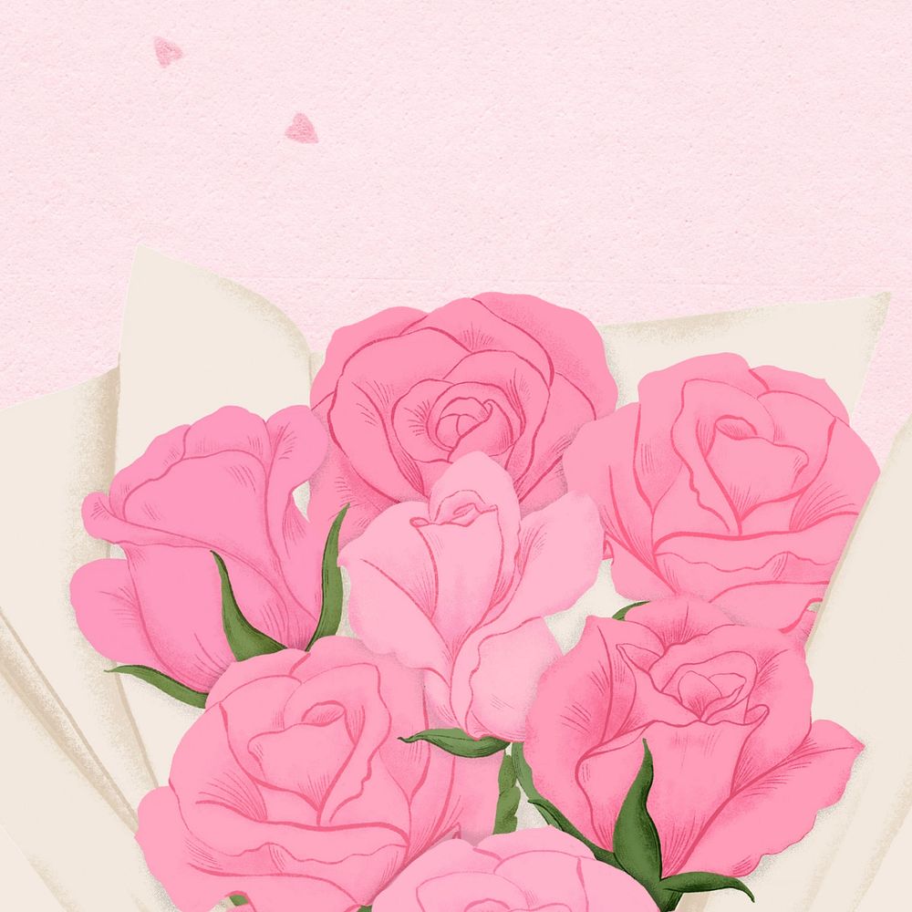 Valentine's pink rose bouquet, editable festive digital painting remix