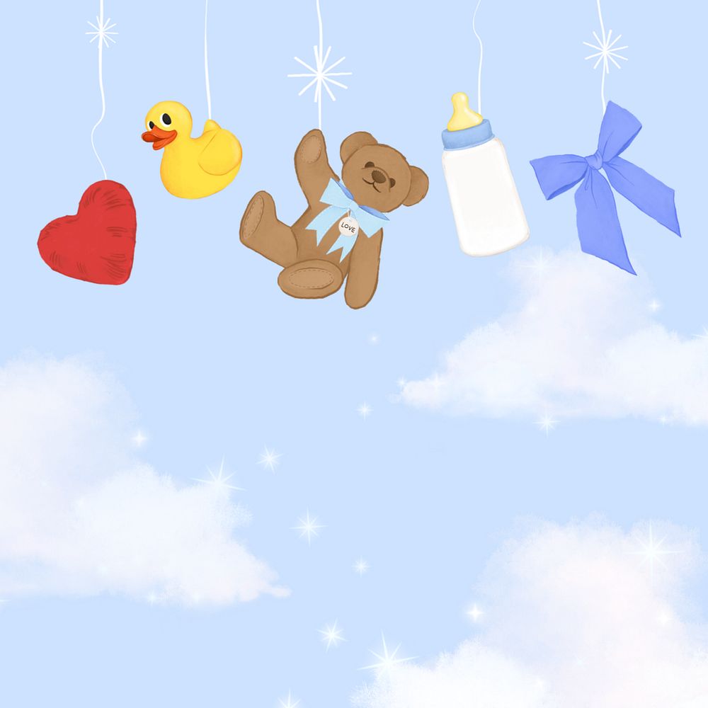 Kids' toys border, blue sky, editable digital painting remix