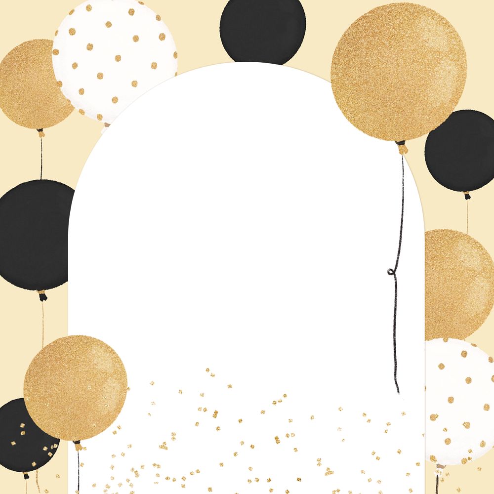 Gold balloon frame, editable aesthetic party digital painting remix