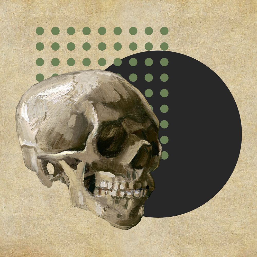 Vincent van Gogh's skull illustrated background, editable design. Remixed by rawpixel.