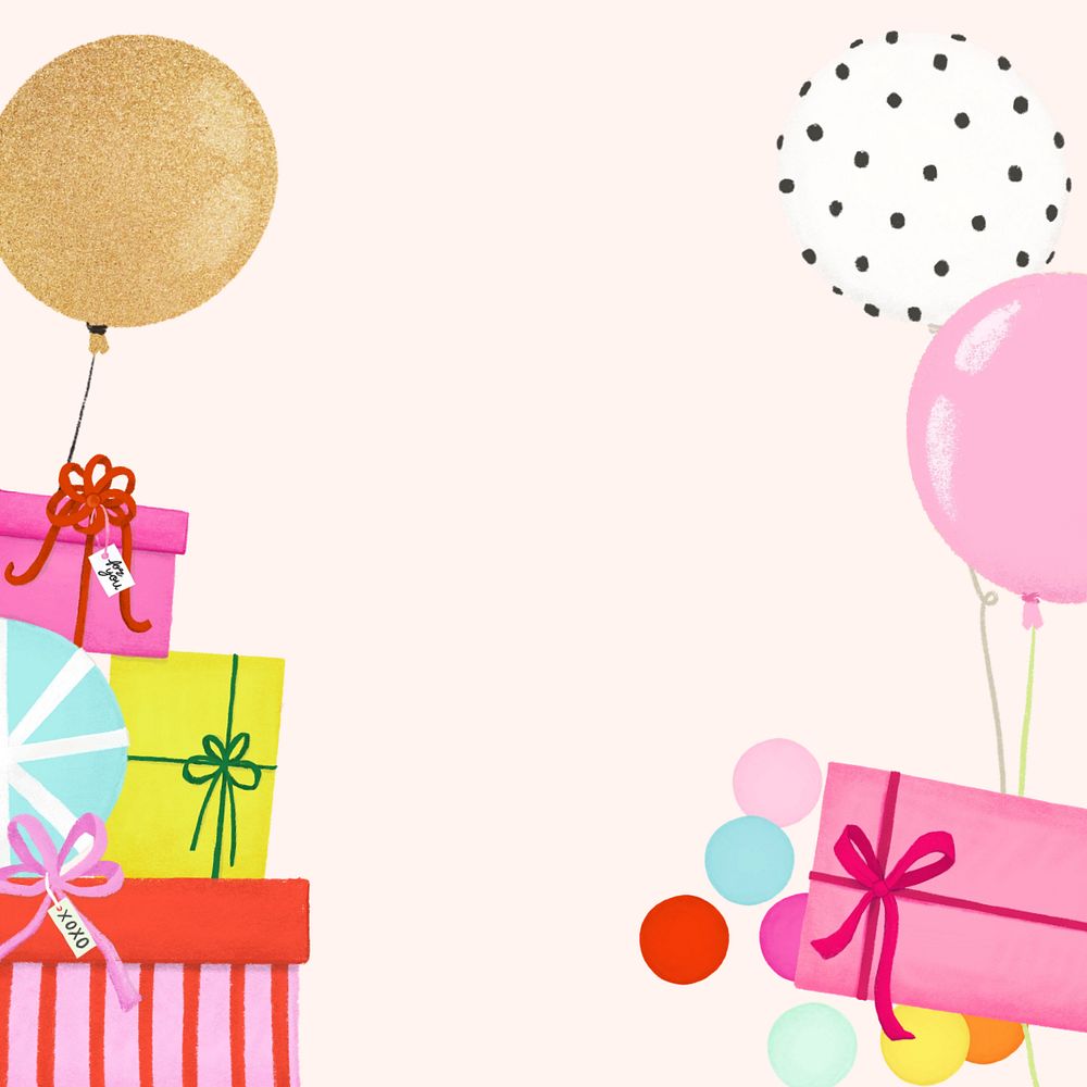 Cute birthday party border, editable aesthetic party digital painting remix