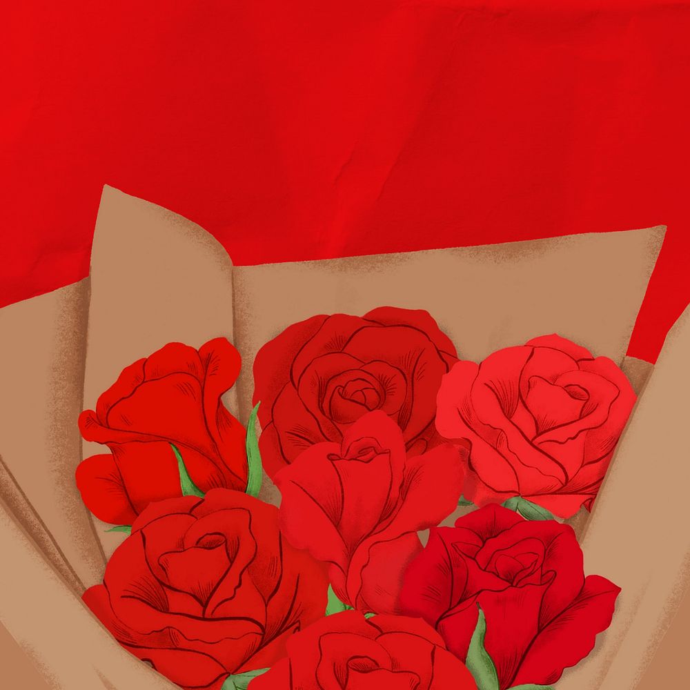 Valentine's red rose bouquet, editable festive digital painting remix