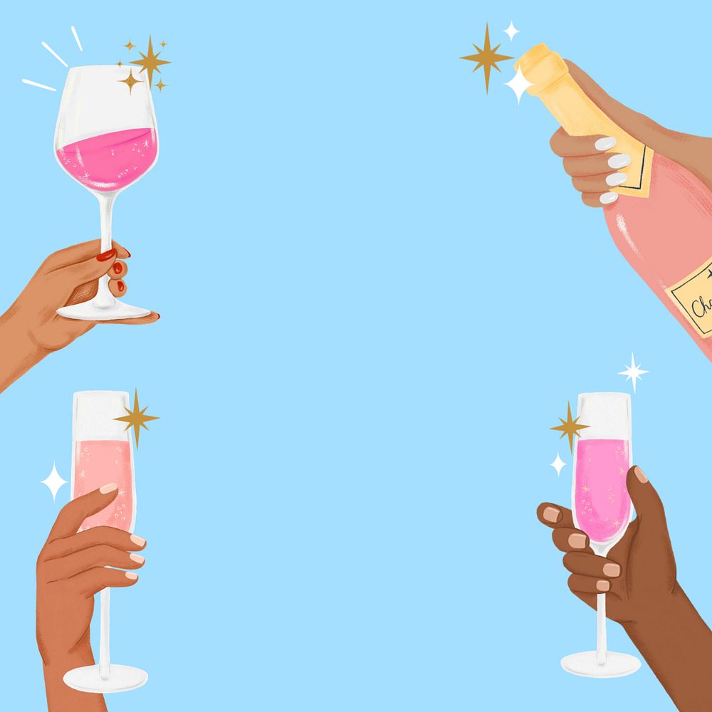 Festive party drinks, editable aesthetic New Year digital painting remix