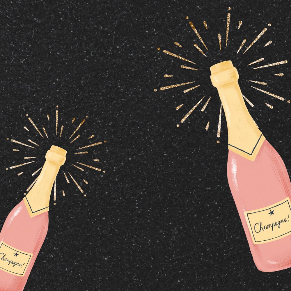 New Year champagne border, editable party digital painting remix