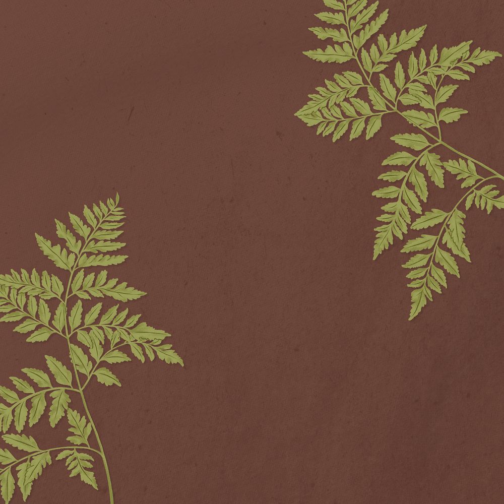 Fern leaf border, brown design, editable digital painting remix