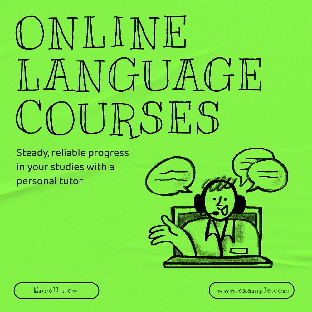 Online language courses Facebook ad template, editable text & design