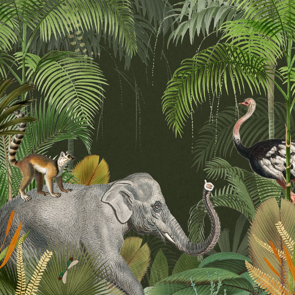 Vintage jungle elephant background, wild animal illustration, editable design