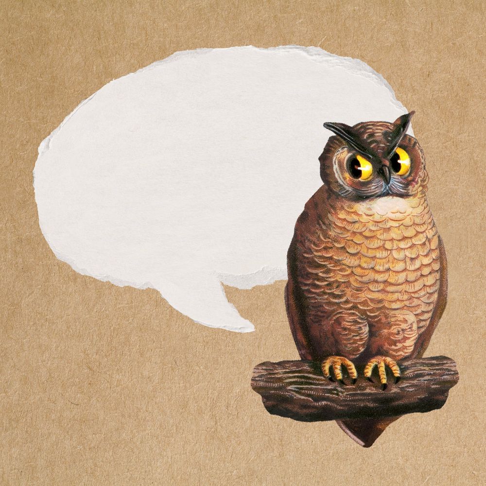 Owl with speech bubble illustration, editable design. Remixed by rawpixel.