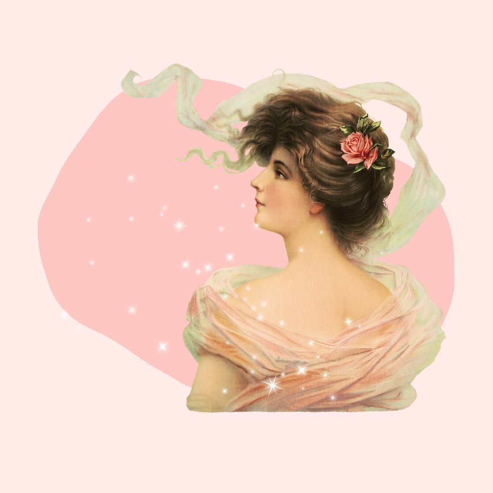 Vintage woman pink badge illustration, editable design. Remixed by rawpixel.