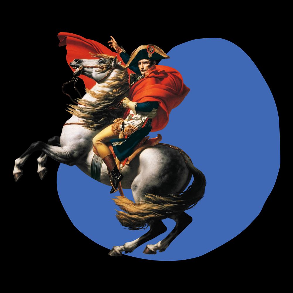 Napoleon on a horse badge illustration, editable design. Remixed by rawpixel.