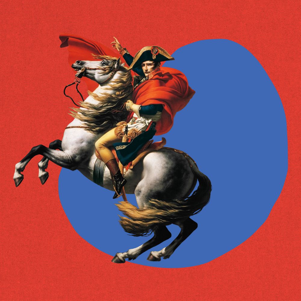 Napoleon on a horse badge illustration, editable design. Remixed by rawpixel.